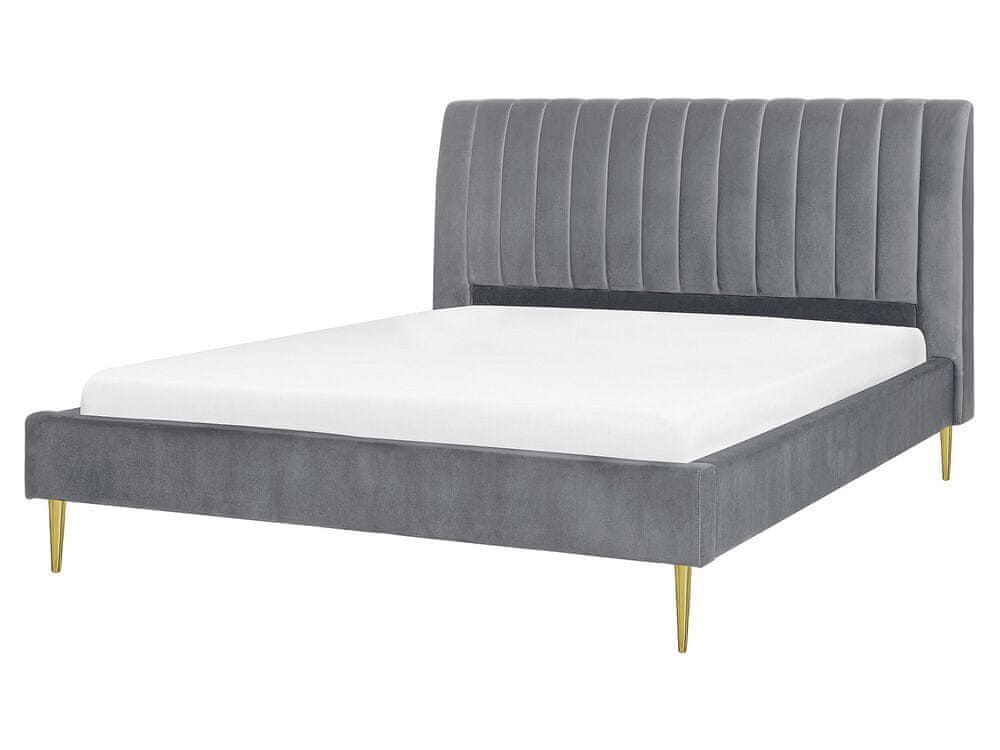 Beliani Zamatová posteľ 160 x 200 cm sivá MARVILLE